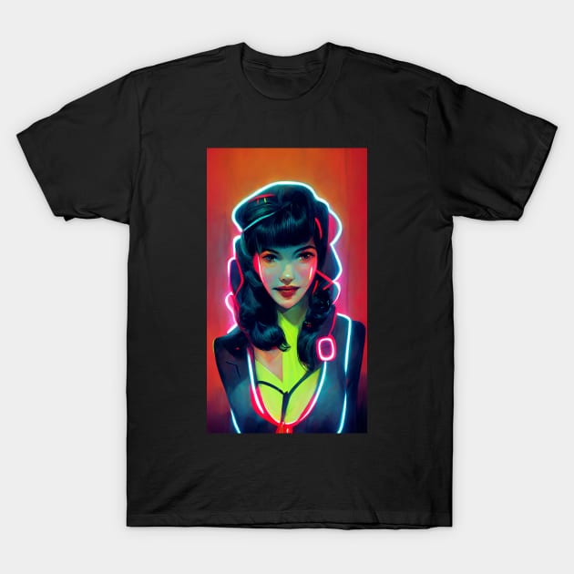 Neon lights pin up bust cute T-Shirt by StoneyPhenix